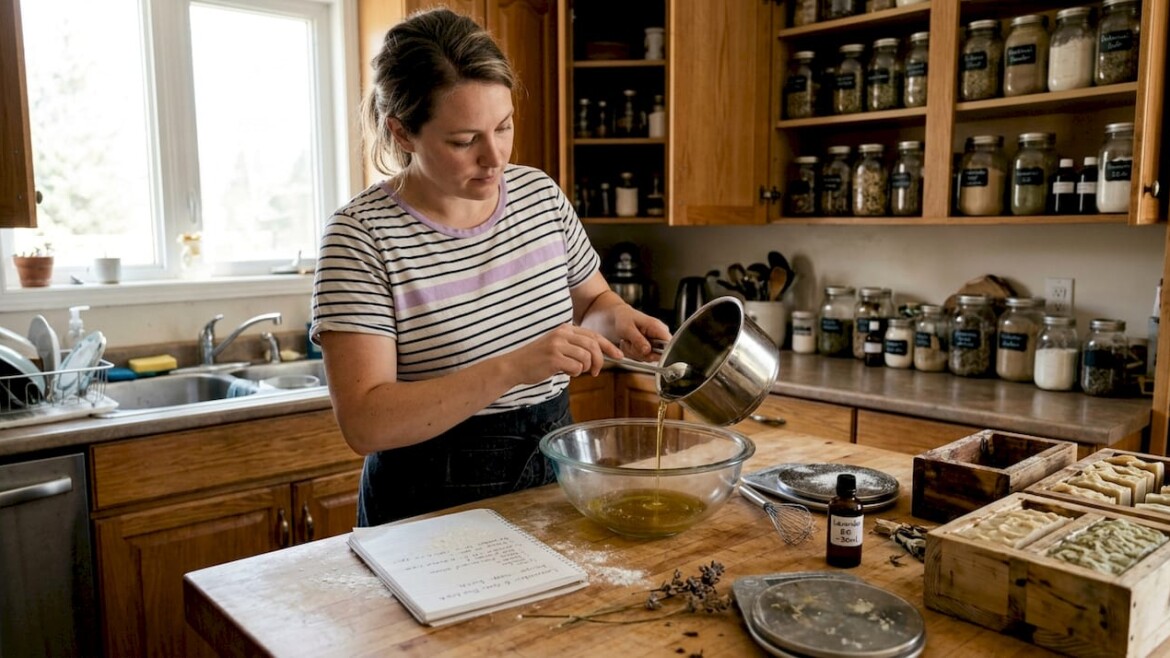 Handmade soap creation in real home kitchen