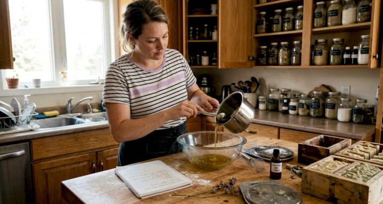 Handmade soap creation in real home kitchen