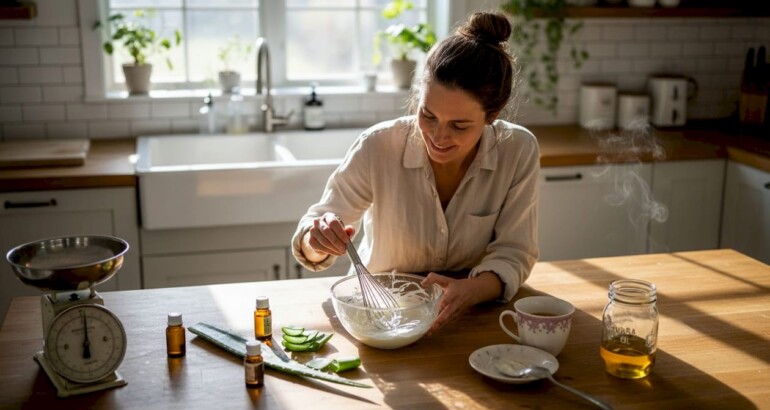 Woman preparing natural body care ingredients