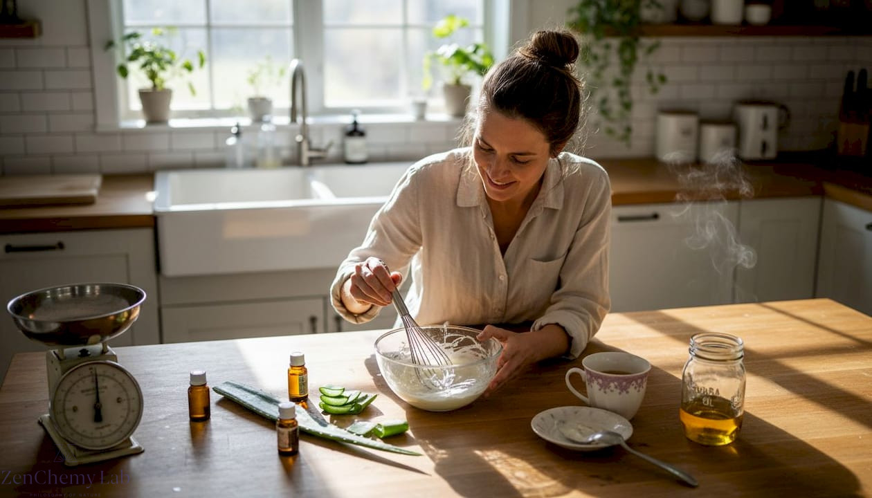 Woman preparing natural body care ingredients