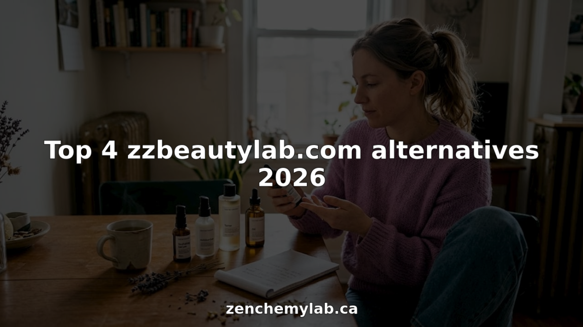 Woman comparing four skincare brands at table