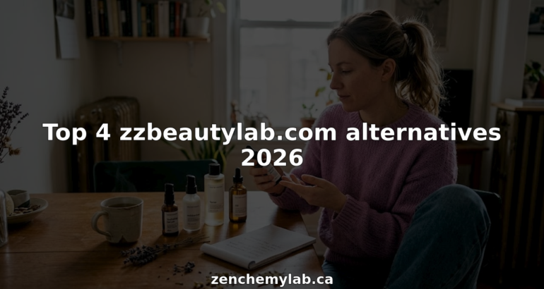 Woman comparing four skincare brands at table