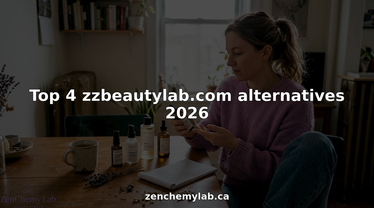 Woman comparing four skincare brands at table