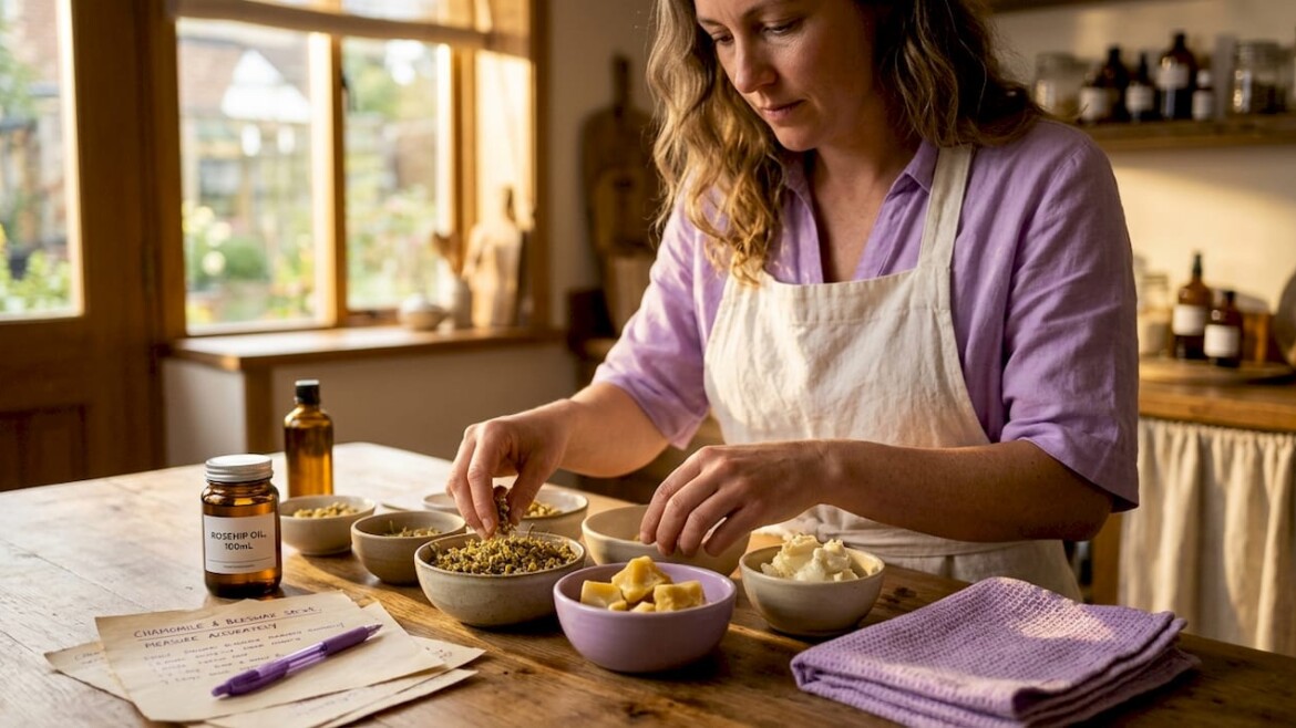 Artisan sorts botanical skincare ingredients