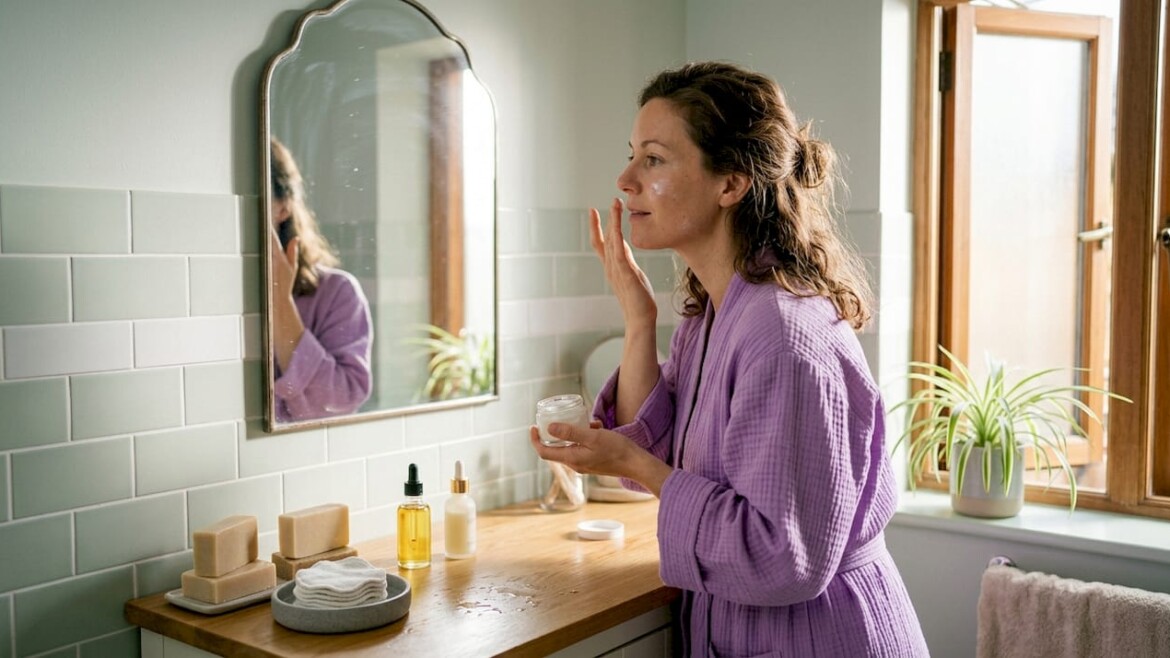 Woman practicing zero waste skincare at home