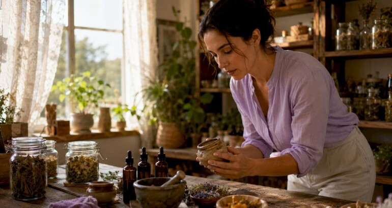 Dermatologist examining skincare products