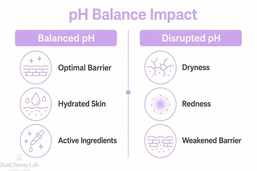 Infographic comparing balanced vs disrupted skin pH effects