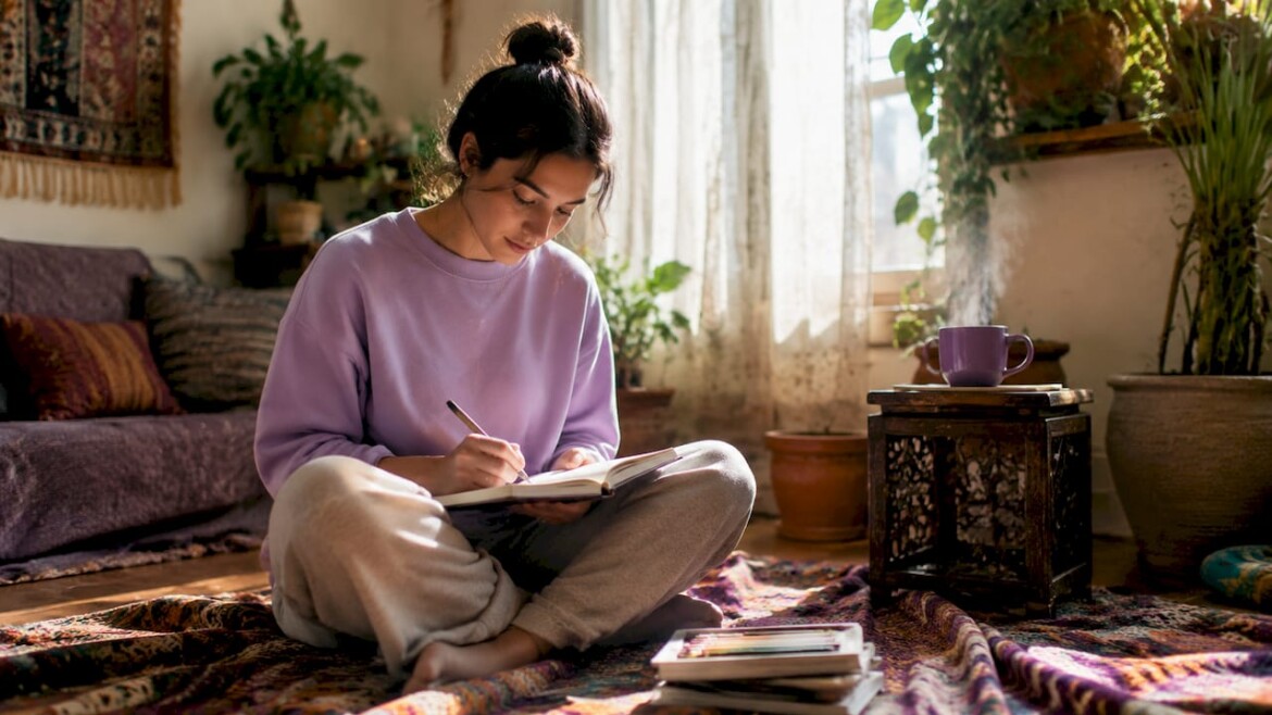 Woman journalling during morning self-care ritual
