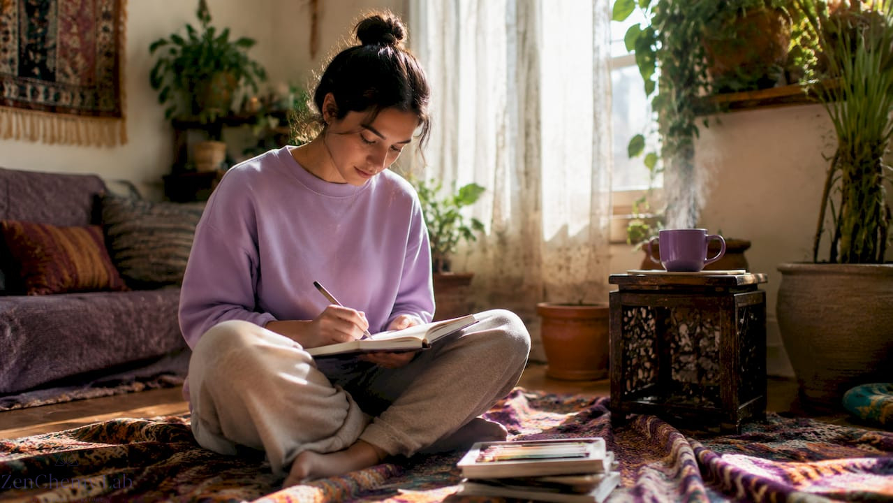 Woman journalling during morning self-care ritual
