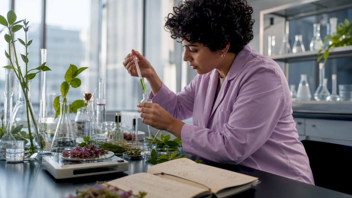 Scientist handling plant extracts in lab