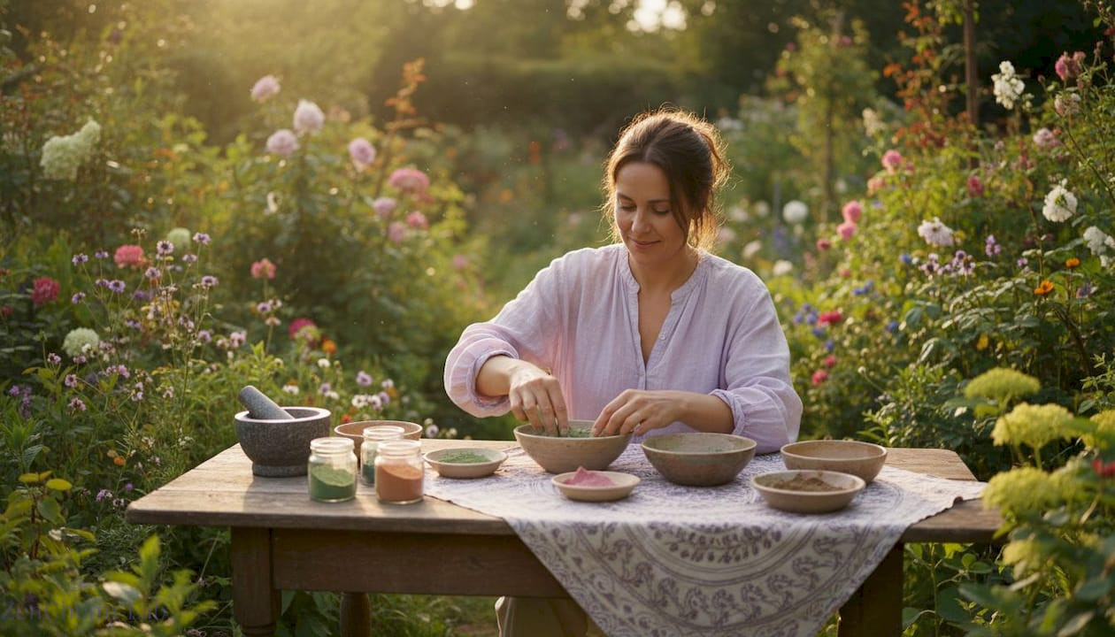 Woman preparing mineral clays for soapmaking