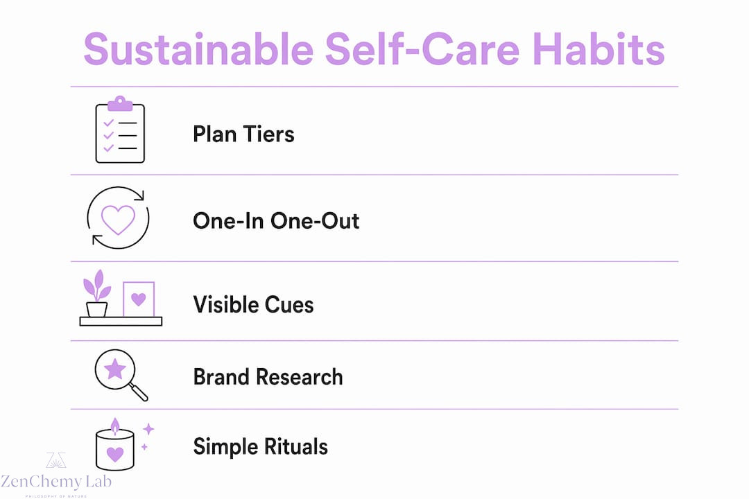 Infographic outlining steps to build sustainable self-care habits