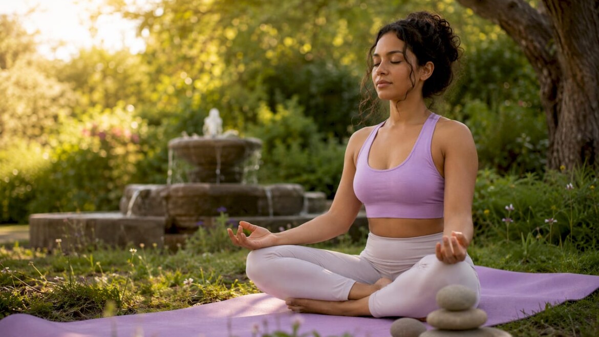 Woman meditating during holistic self-care