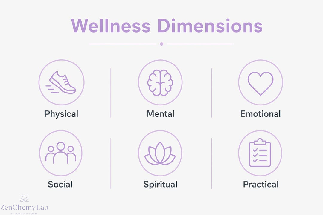 Infographic illustrating six wellness dimensions
