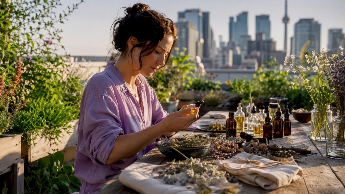 Artisan examining natural skincare ingredients at home