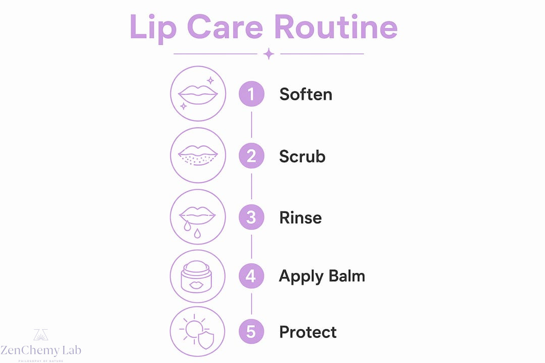 Infographic showing lip care routine steps