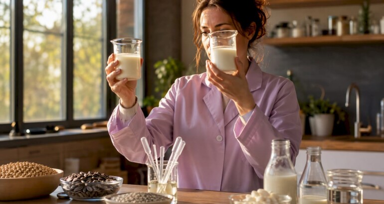 Chemist examining natural emulsions in lab