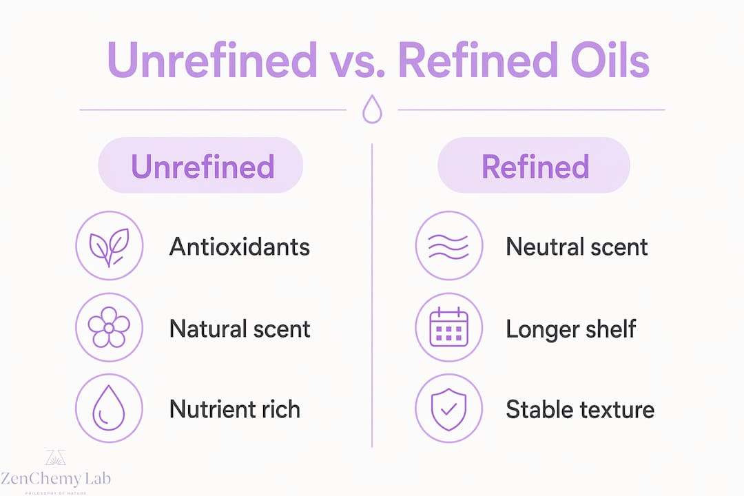 Infographic comparing unrefined and refined oils benefits