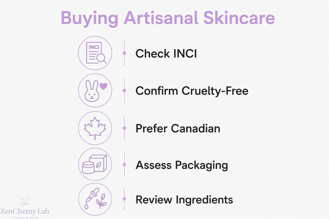 Infographic with steps for buying artisanal skincare