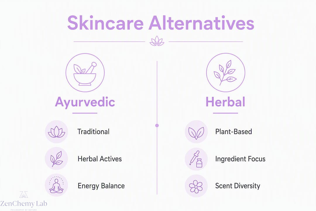 Infographic comparing Ayurvedic and herbal skincare