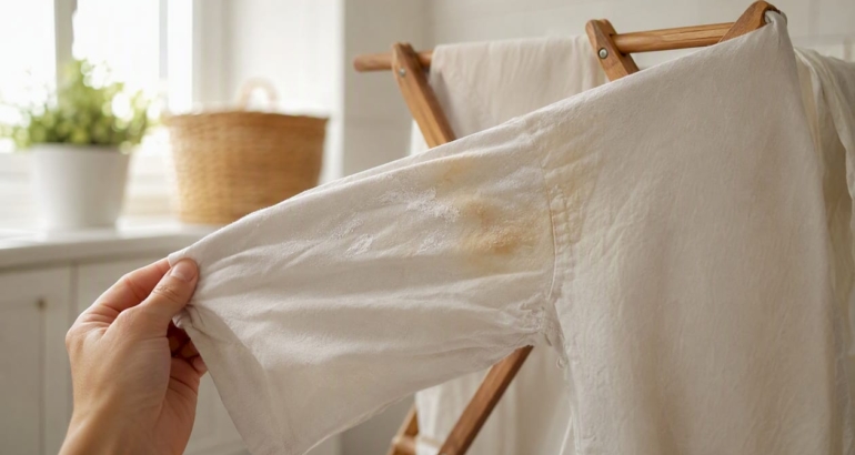 Close-up of deodorant stains on fabric