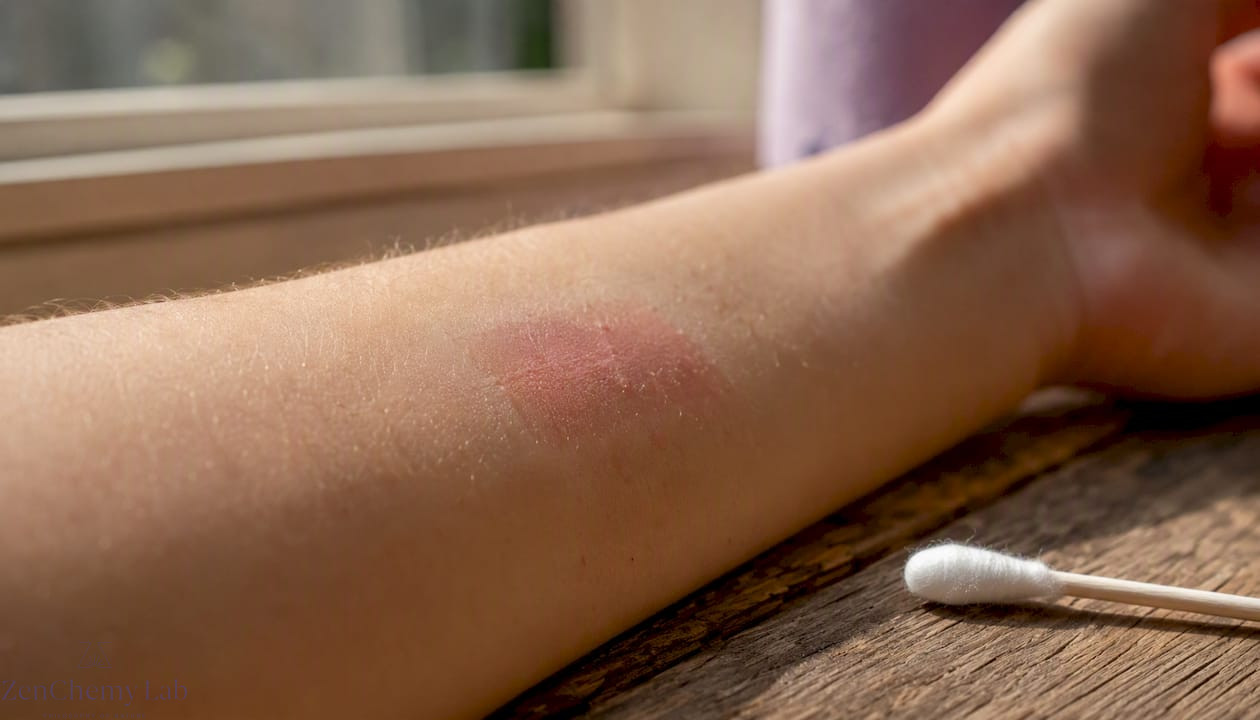 Close-up of forearm patch test reaction