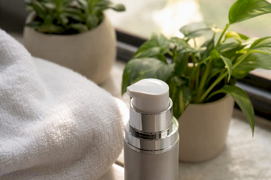 Close-up of airless dispenser under natural light