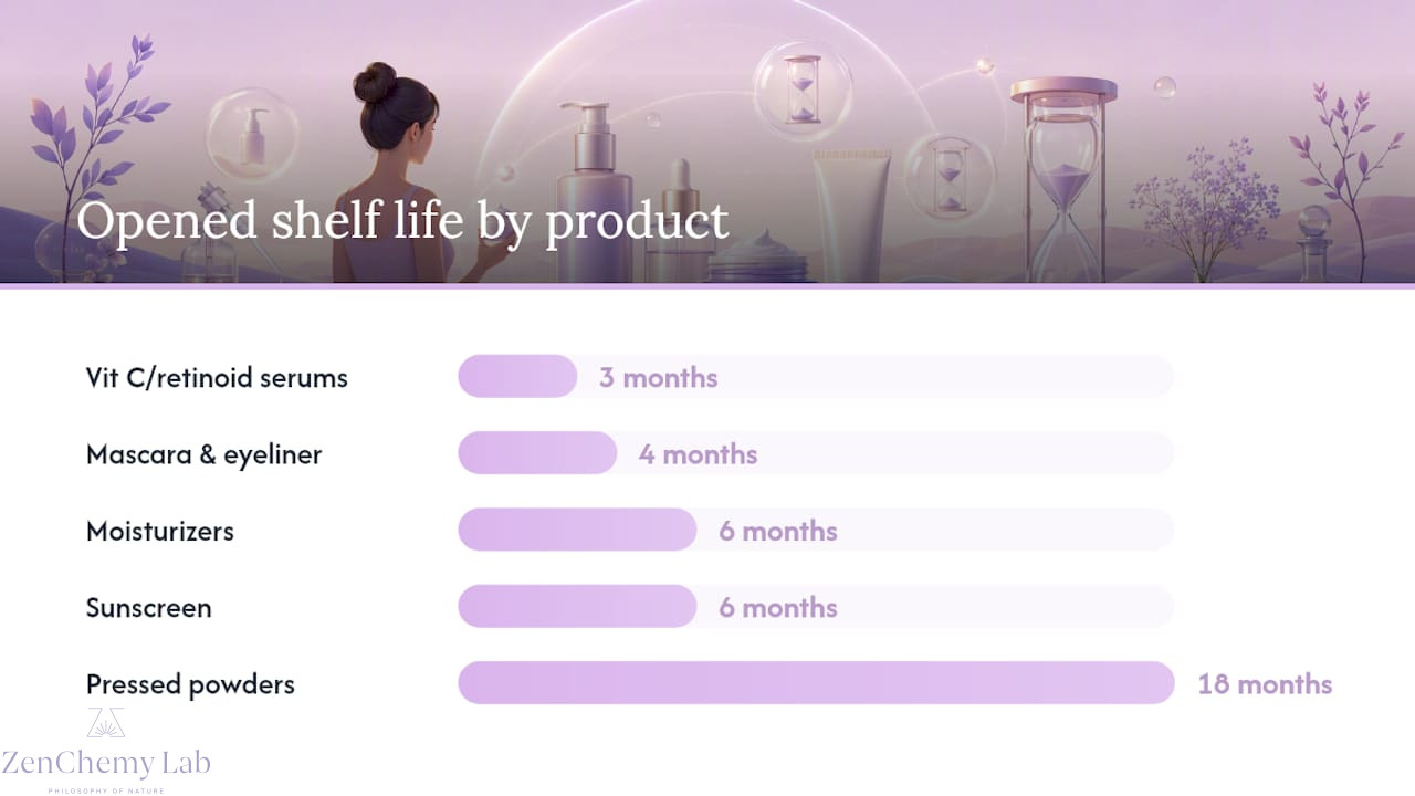 Comparison chart of skincare product shelf lives