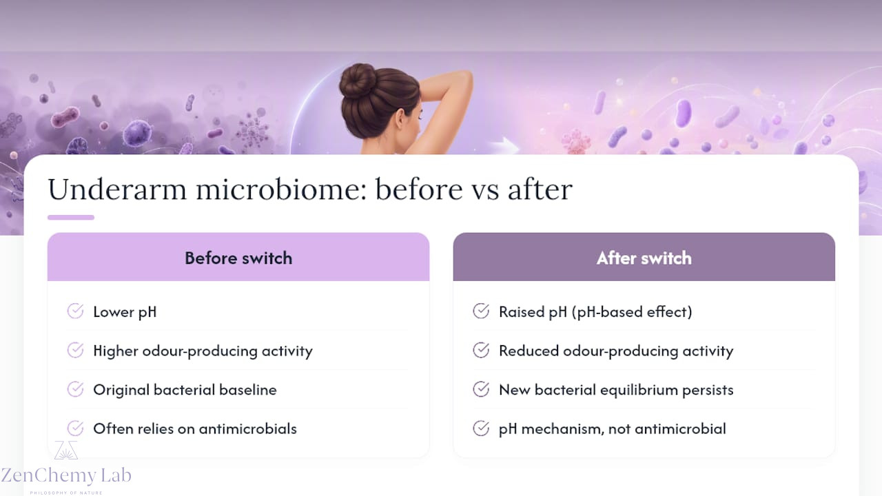 Diagram of underarm skin microbiome changes and pH impact