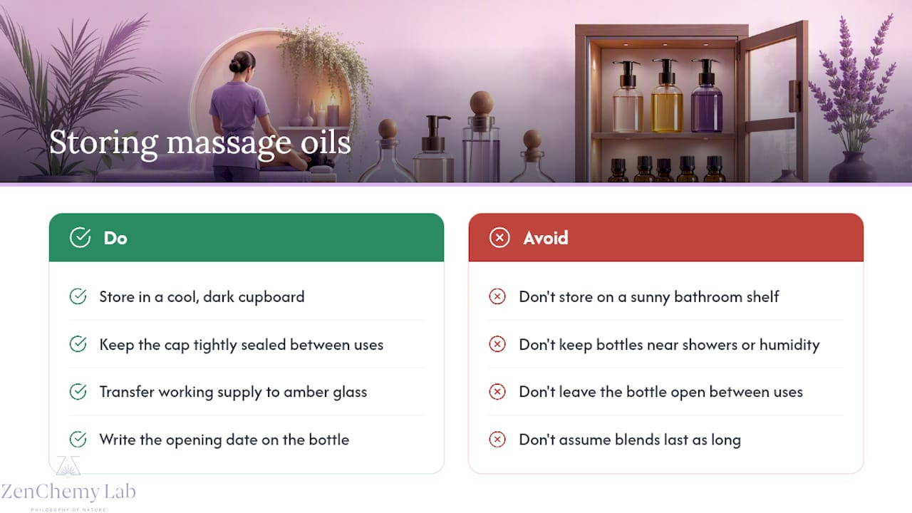 How do you store massage oil to keep it fresh? — overview diagram
