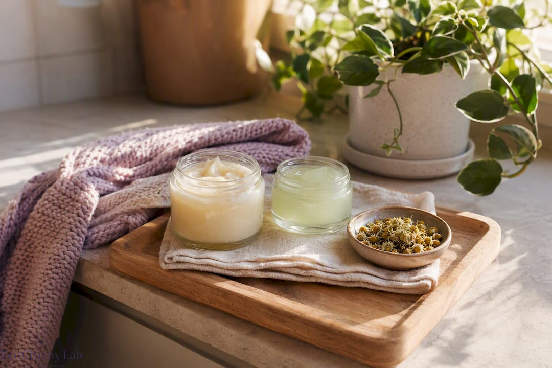 Two moisturizers for different seasons on tray
