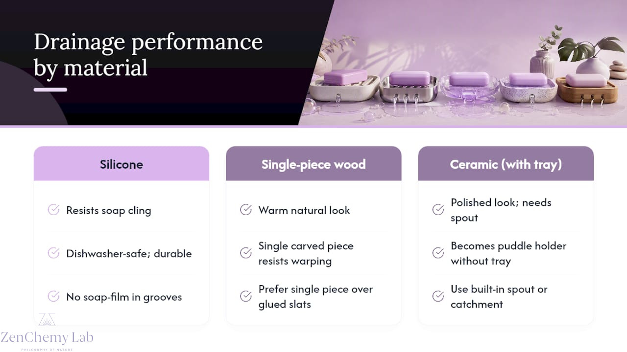 Comparison of soap dish drainage materials