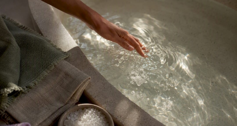 Dead Sea salt dissolving in bath water