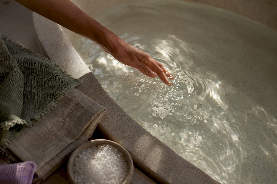 Dead Sea salt dissolving in bath water