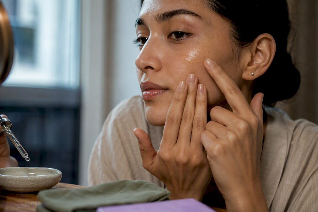 Hands layering serum and face oil