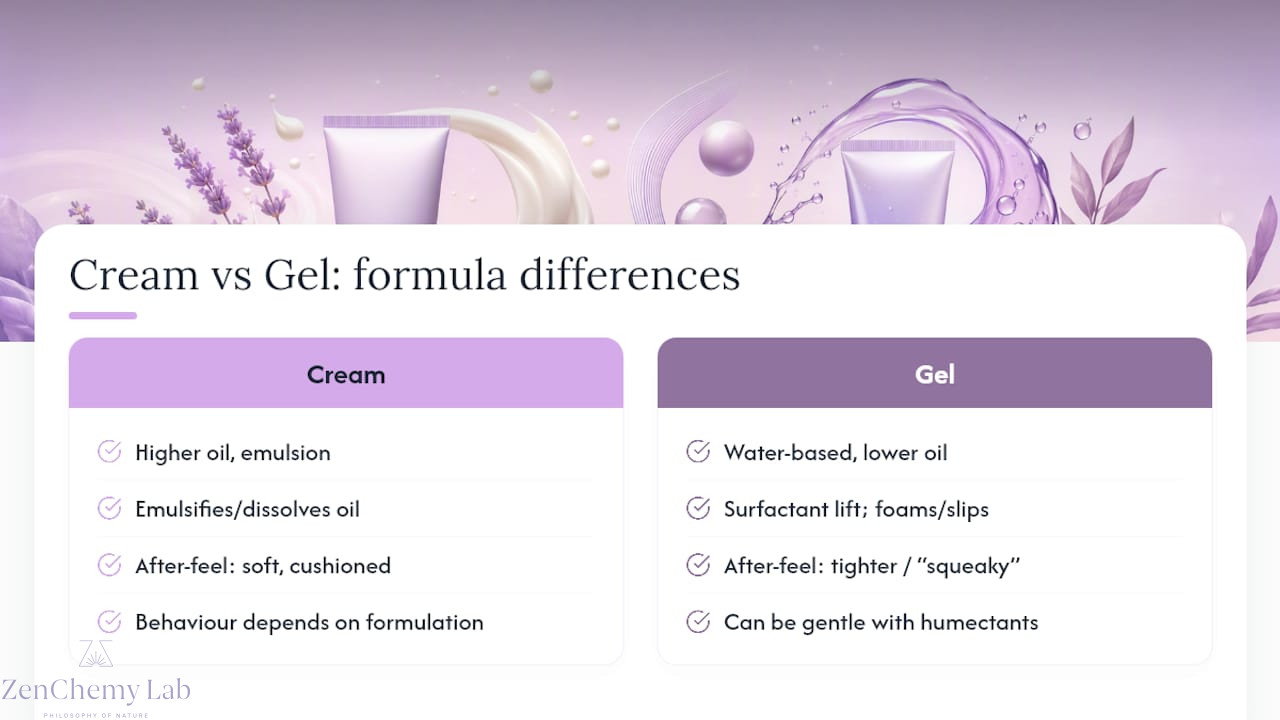 Cream and gel cleanser formula comparison