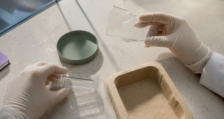 Skincare packaging materials compared on laboratory bench