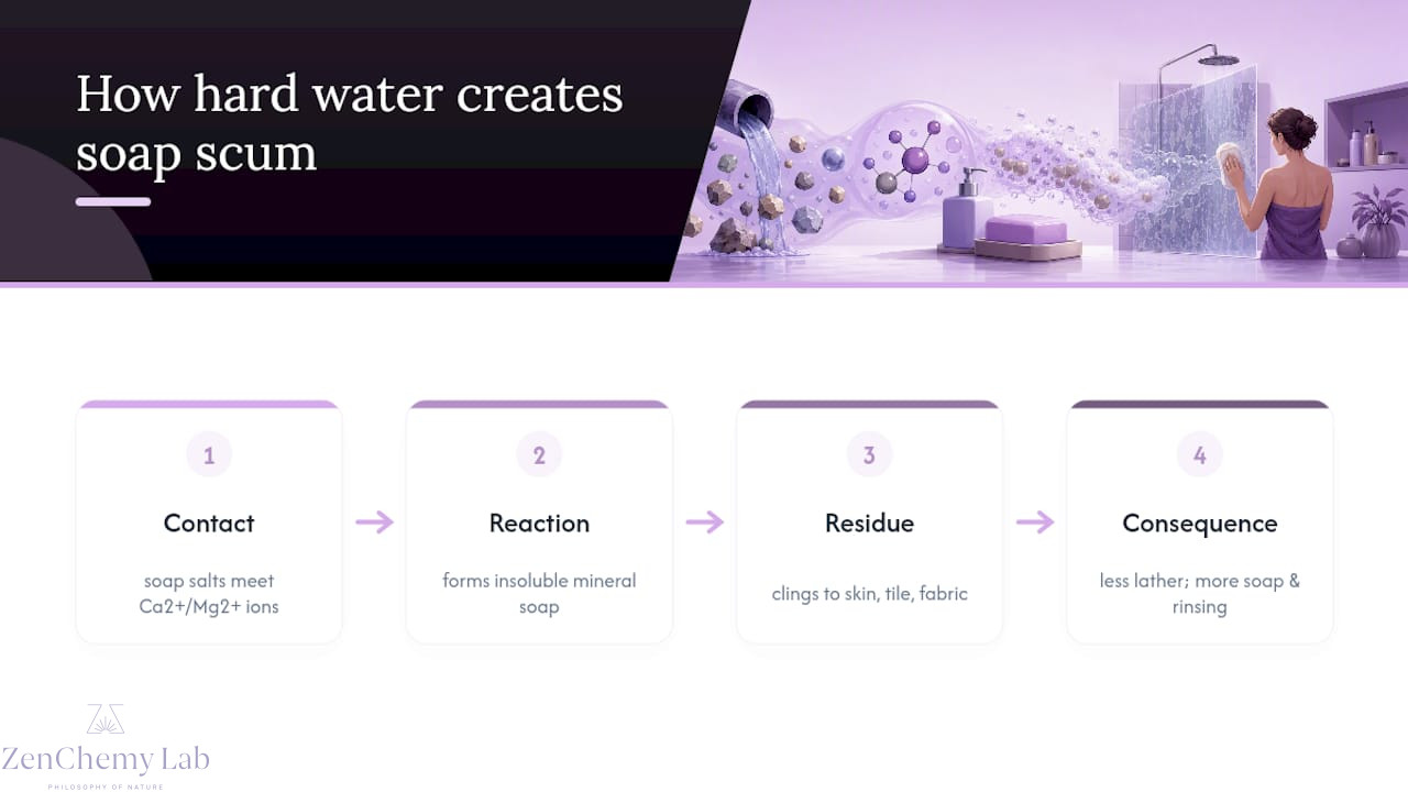 Hard water forming soap scum residue
