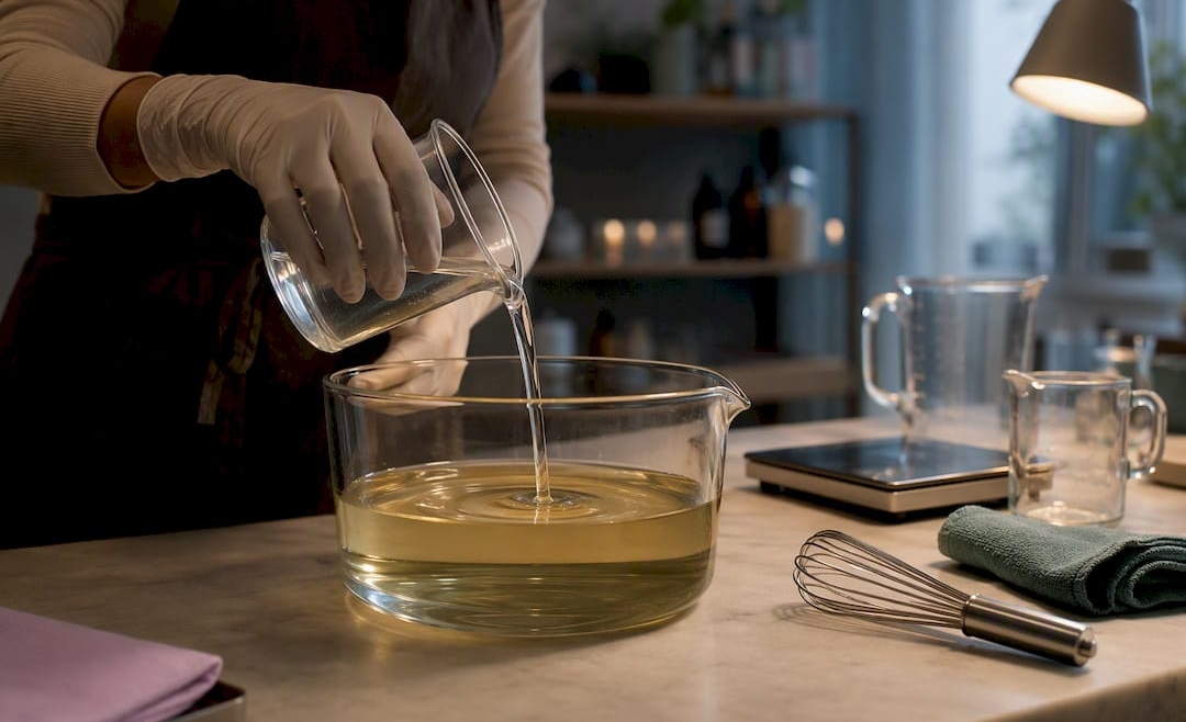 Soapmaking oils and alkali solution