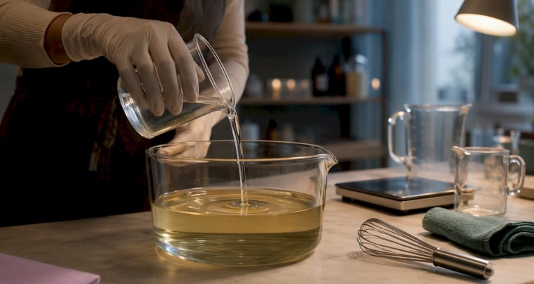 Soapmaking oils and alkali solution
