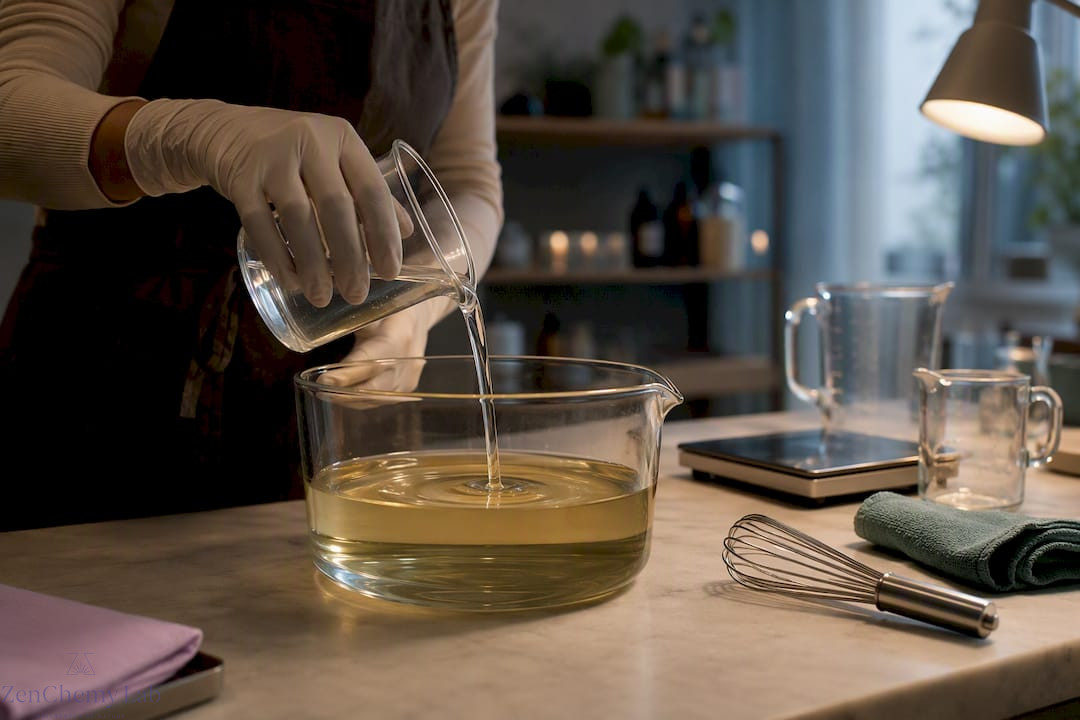 Soapmaking oils and alkali solution